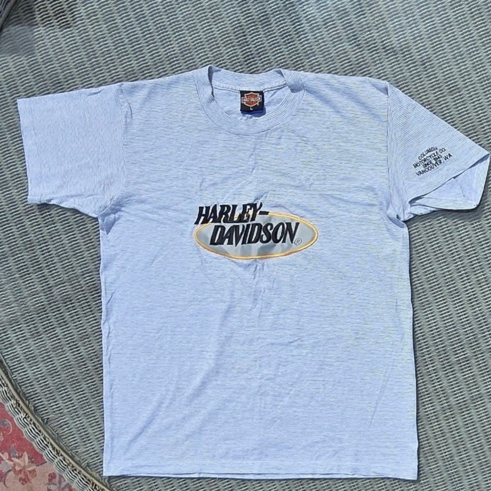 Harley-Davidson Pinstripe T-Shirt grey white Embroidered Logo Vancouver WA Large